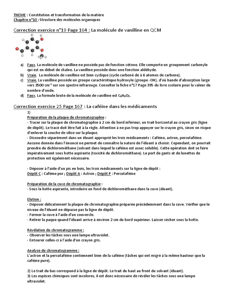 Dosage De La Vanilline Exercice Corrigé Correction Exercices SPE 19 Et 25 p164-167 | PDF | Aldéhyde | Substances  chimiques
