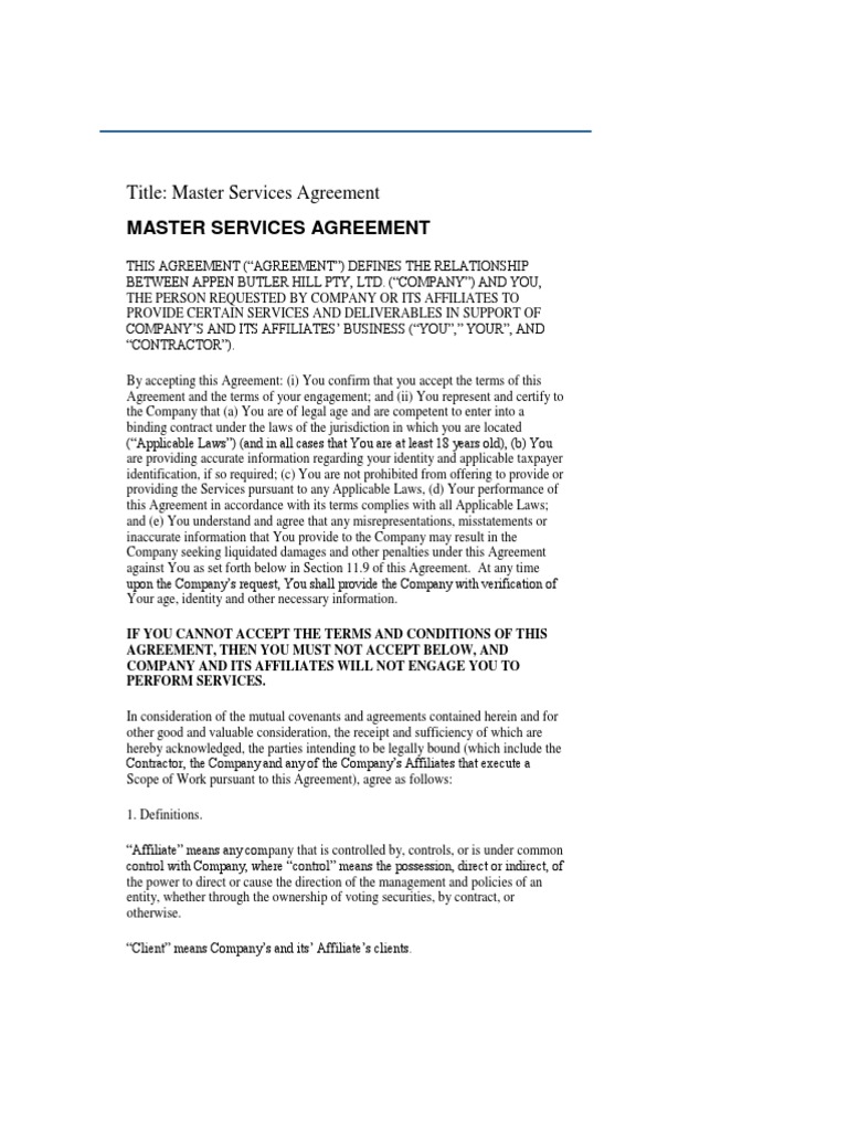 Master Services Agreement Overview | PDF | Damages | Liquidated Damages