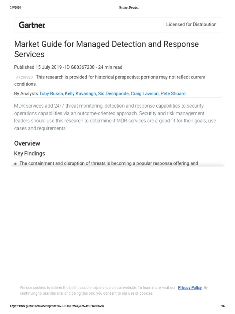 Market Guide For Managed Detection and Response Services | PDF | Cloud ...