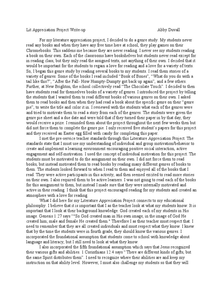 Lit Appreciation Project Write | PDF | Image Of God | Teachers