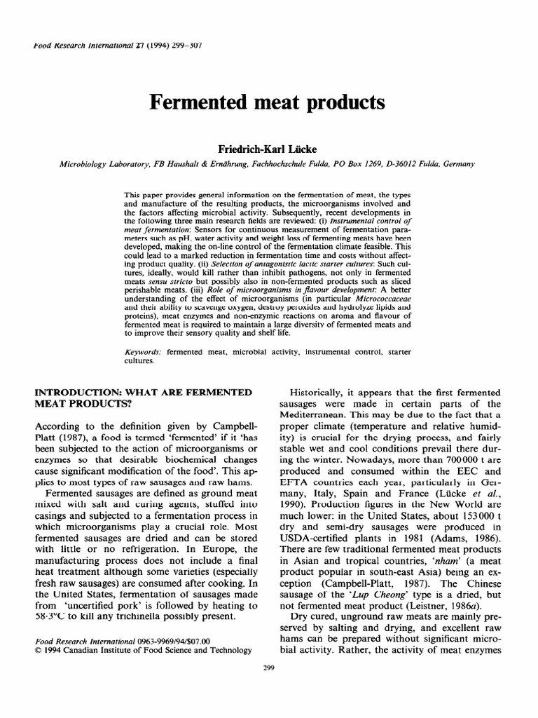 Overview of Fermented Meat Products | PDF | Fermentation | Meat