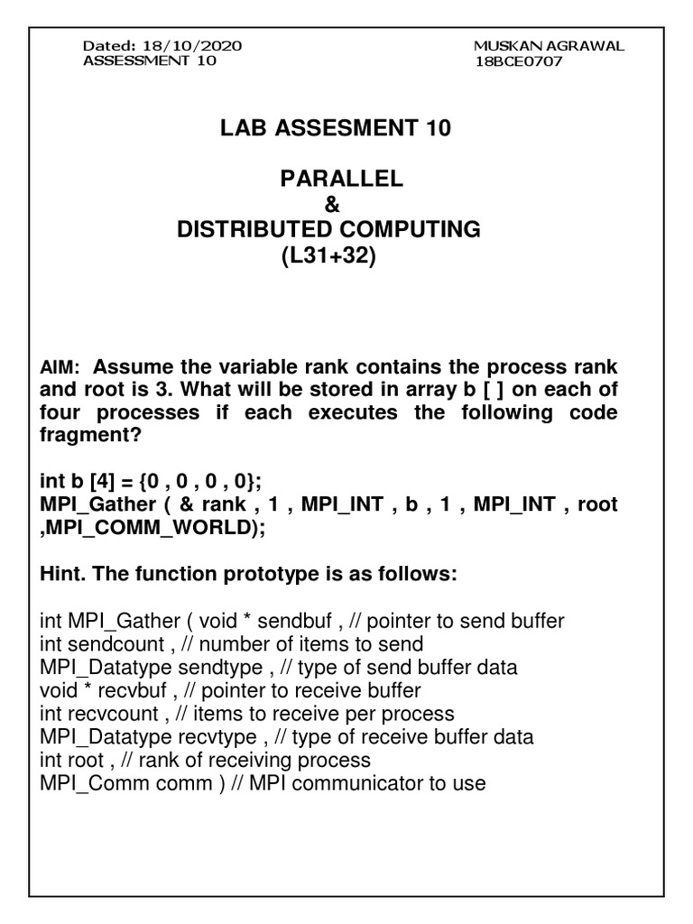 MPI_Gather Function in Parallel Computing | PDF | Integer (Computer ...