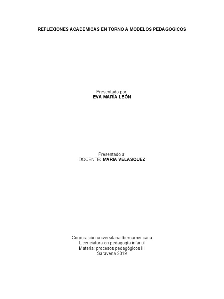 Modelos Pedagógicos y Reflexión Educativa | PDF | Plan de estudios ...