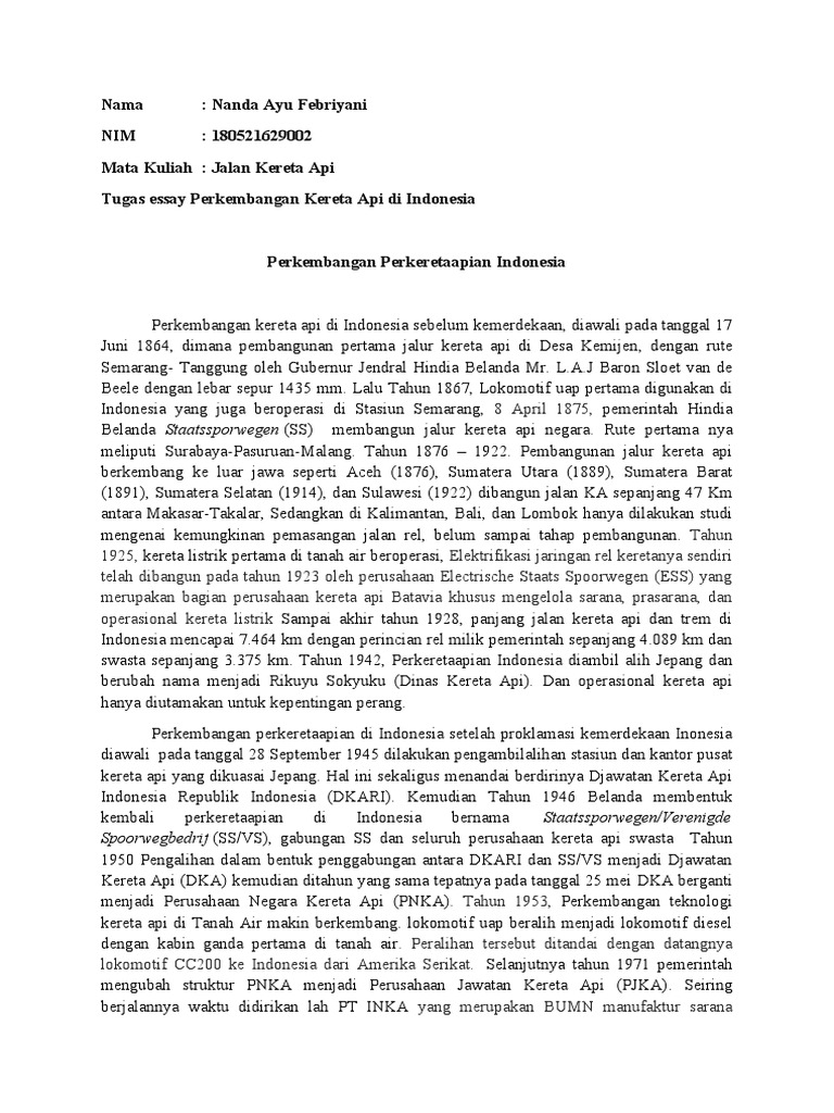 Sejarah Perkembangan Kereta Api Indonesia | PDF