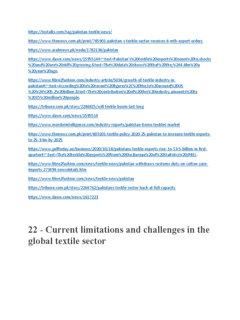 22 - Current Limitations and Challenges in The Global Textile Sector | PDF