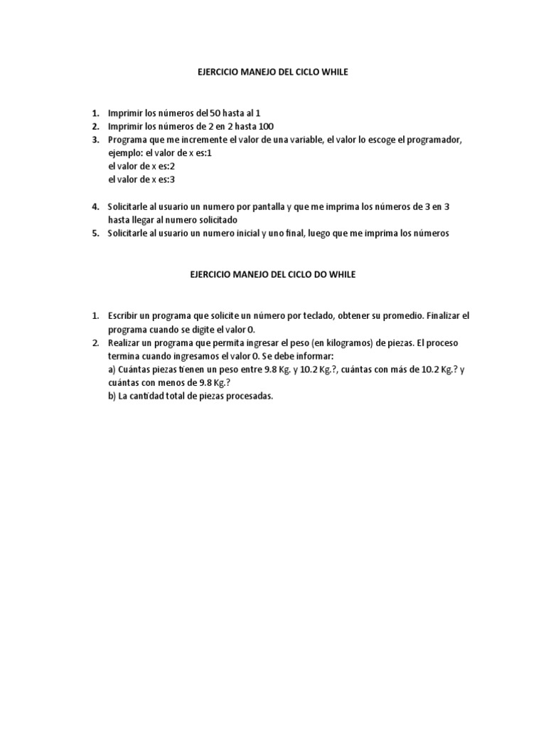 Ejercicios de Ciclos While y Do While | PDF
