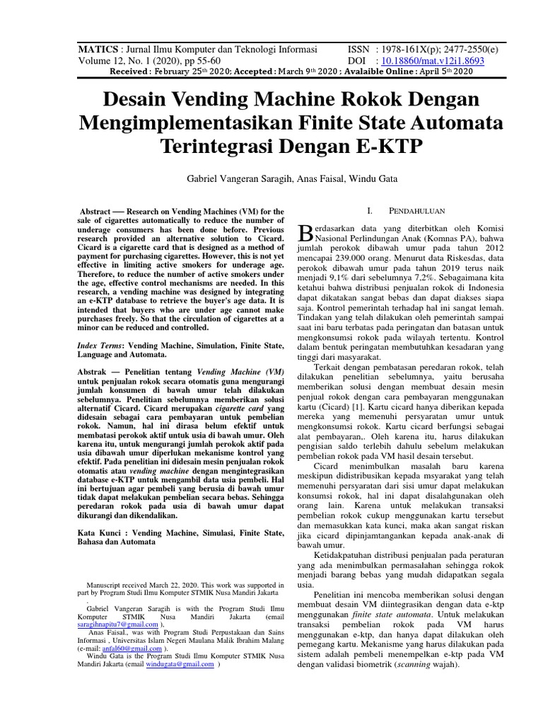 Vending Machine Rokok dengan e-KTP | PDF