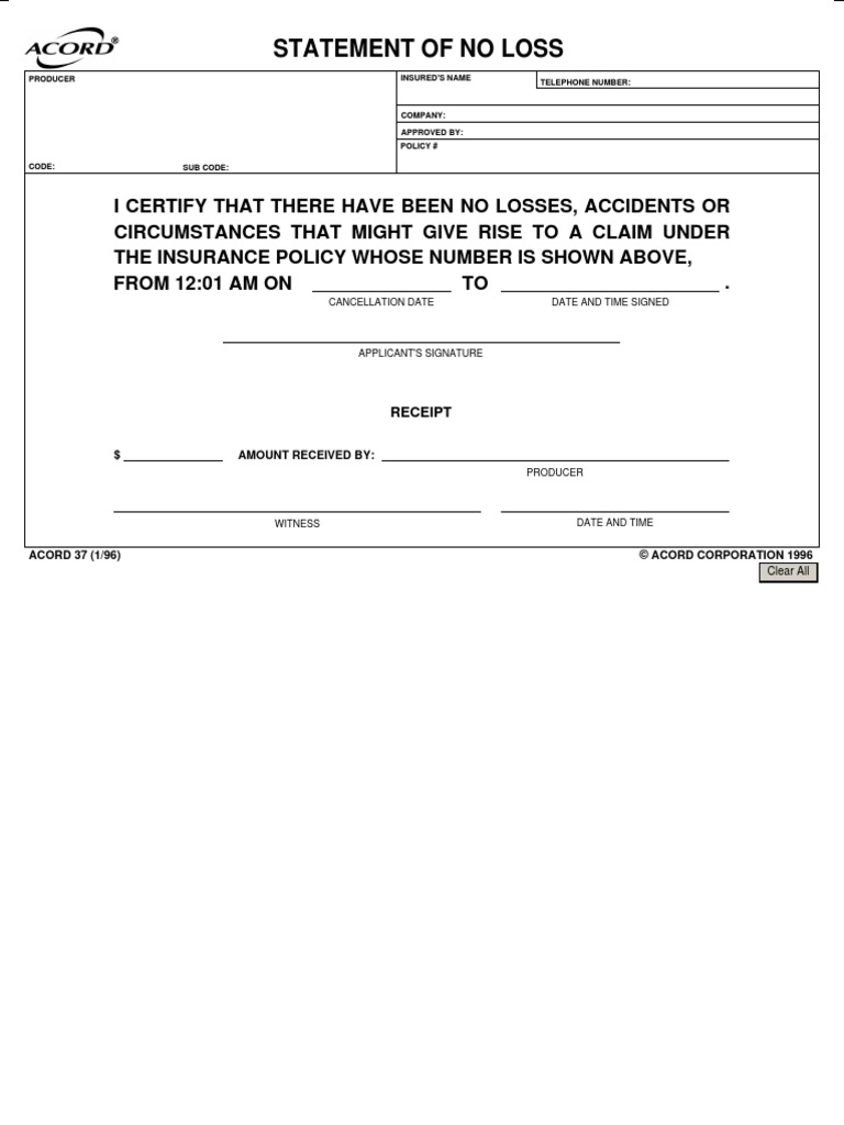 ACORD Statement of No Loss Form | PDF
