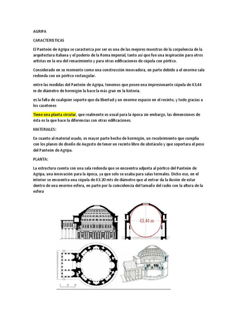 Medidas y características del Panteón de Agripa | PDF | Diseño ...