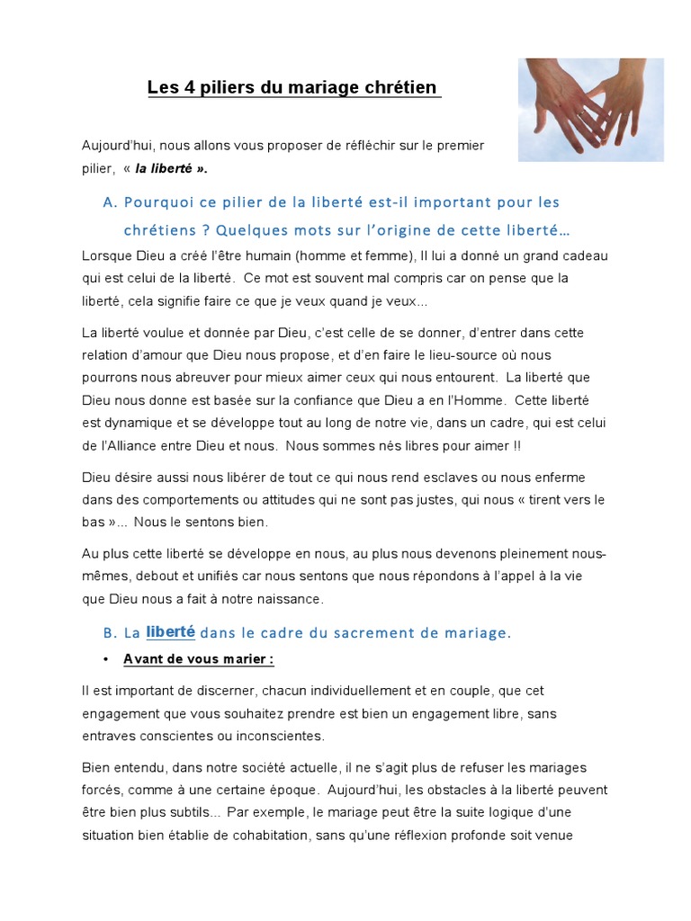 Les 4 piliers du mariage chrétien | PDF | Mariage | Liberté
