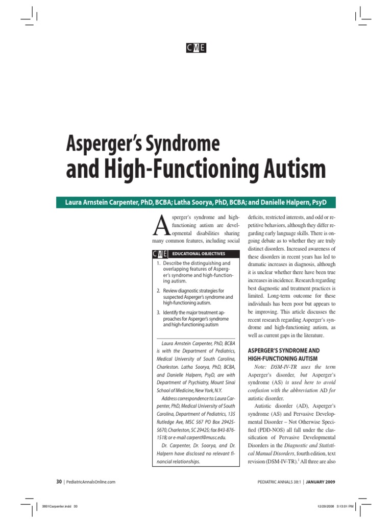 Asperger's Syndrome vs. High-Functioning Autism | PDF | Asperger ...