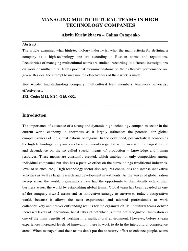 Managing Multicultural Teams in High Tec | PDF | Competence (Human ...