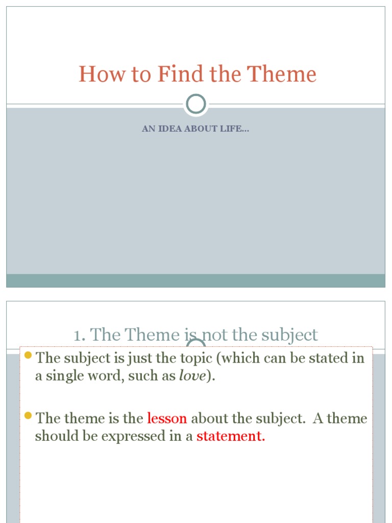 LITERARY ELEMENTS How To Identify A Theme PDF