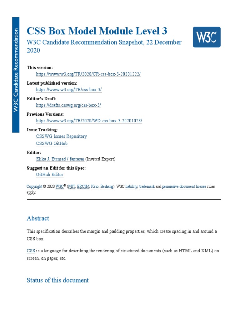 CSS Box Model Module Level 3 | PDF | World Wide Web Consortium ...