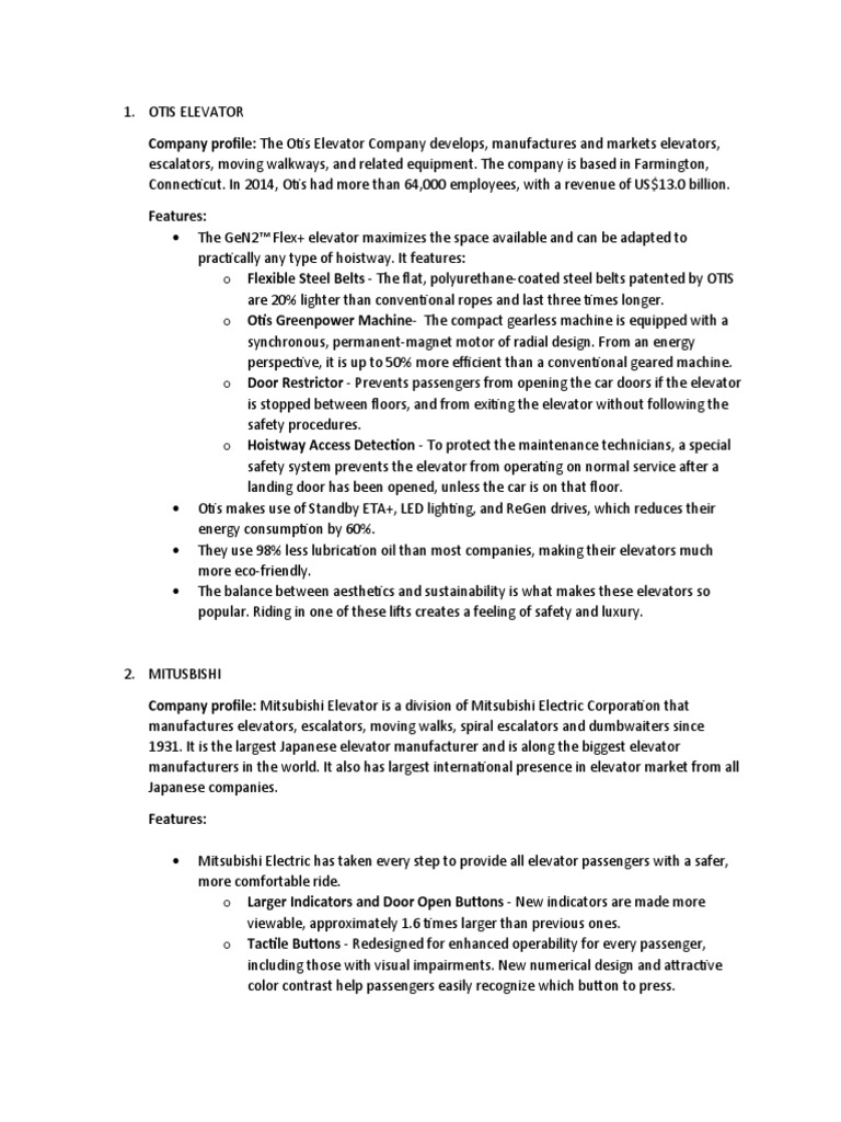 Company Profile The Otis Elevator Company Develops, Manufactures and