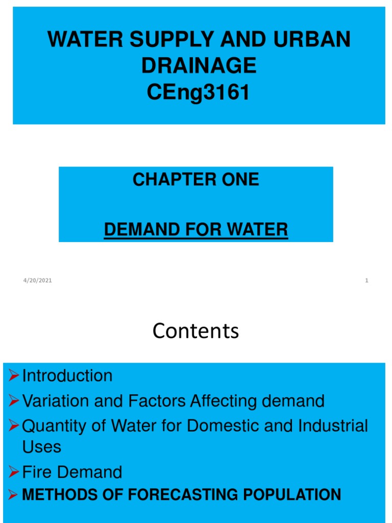 Water Supply and Urban Drainage Ceng3161 Chapter One PDF Water Scarcity Drinking Water