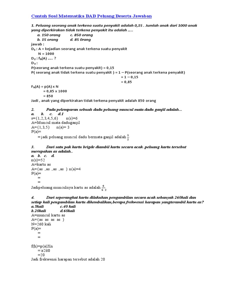 Kumpulan Contoh Soal Probabilitas Pdf