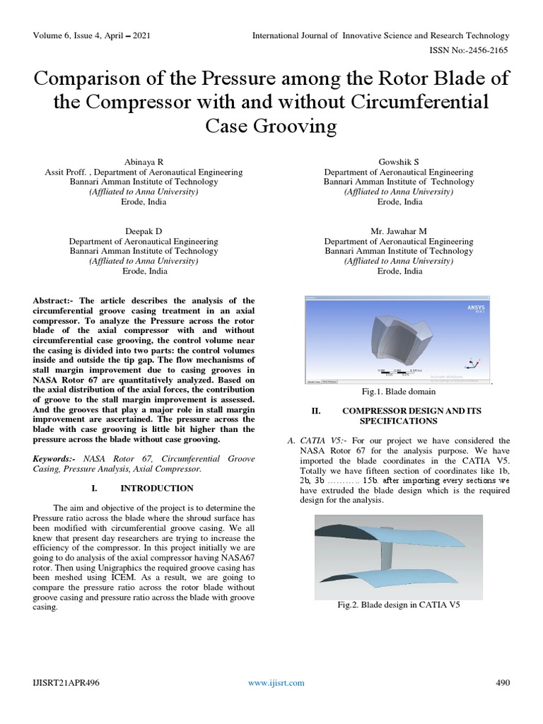 Comparison of The Pressure Among The Rotor Blade of The Compressor With ...