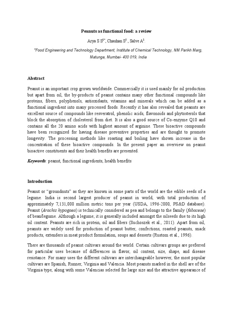 Peanuts As Functional Food A Review PDF Peanuts Fat