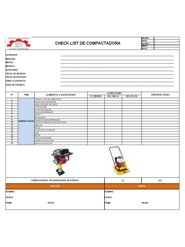 Check List de Compactadora | PDF | Vehículos | Tecnología de vehículos