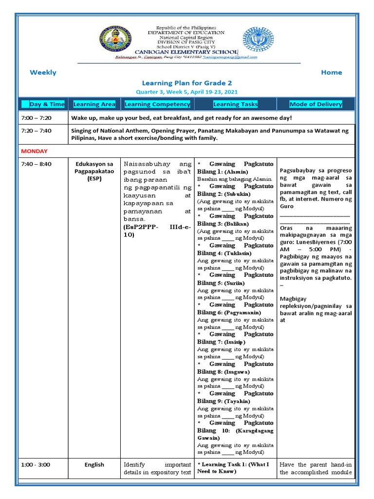 Grade 2 All Subjects WHLP Q3 W5 PDF