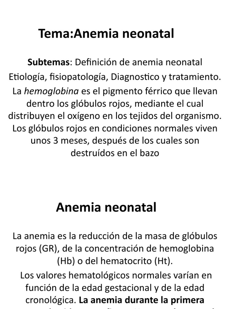 Anemia Del Recien Nacido Pdf Anemia Tejido Biología