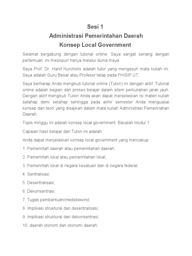 Konsep dan Kewenangan Pemerintahan Daerah | PDF | Karier & Perkembangan ...
