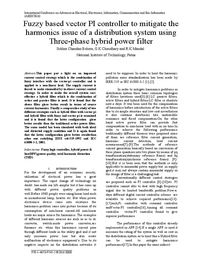 Fuzzy Based Vector PI Controller To Mitigate The | PDF | Electronic ...