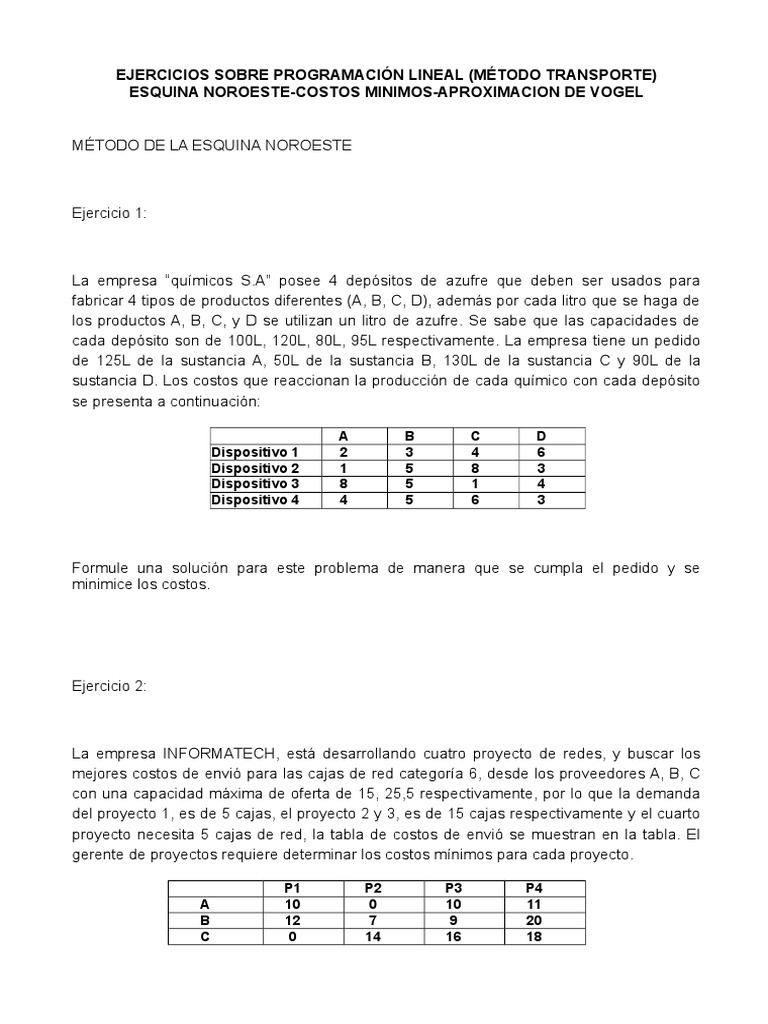 Ejercicios de Programación Lineal y Transporte | PDF | Naturaleza ...
