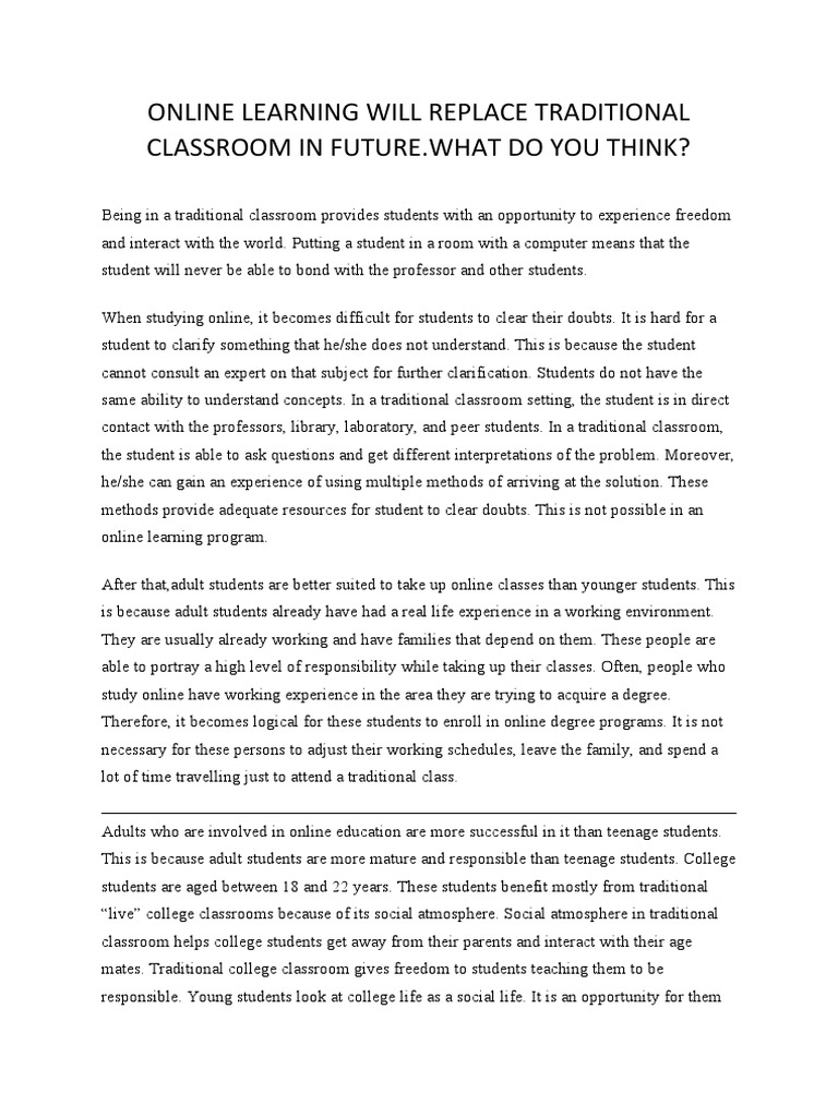 Online vs. Traditional Learning Debate | PDF | Educational Technology ...