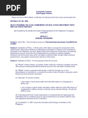 RA 9856-The Real Estate Investment Trust - REIT (2009)