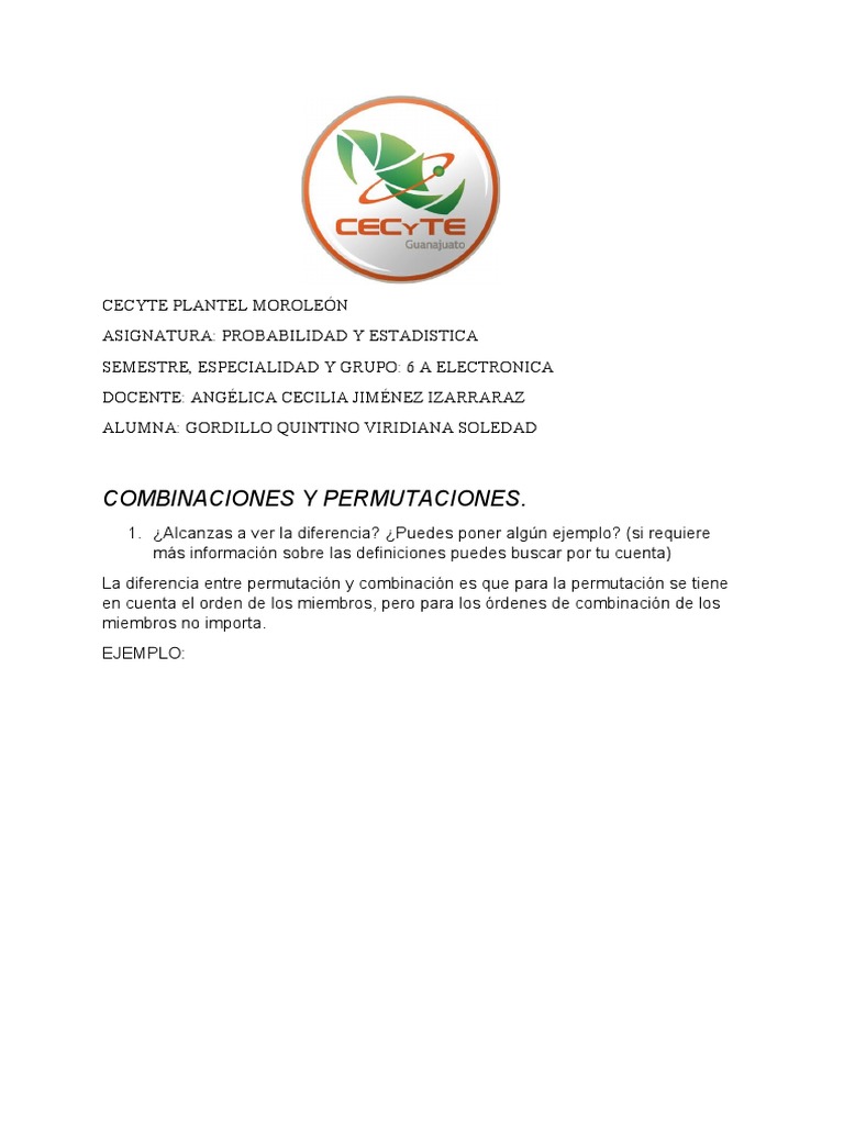 Combinaciones y Permutaciones | PDF | Permutación | Enseñanza de matemática