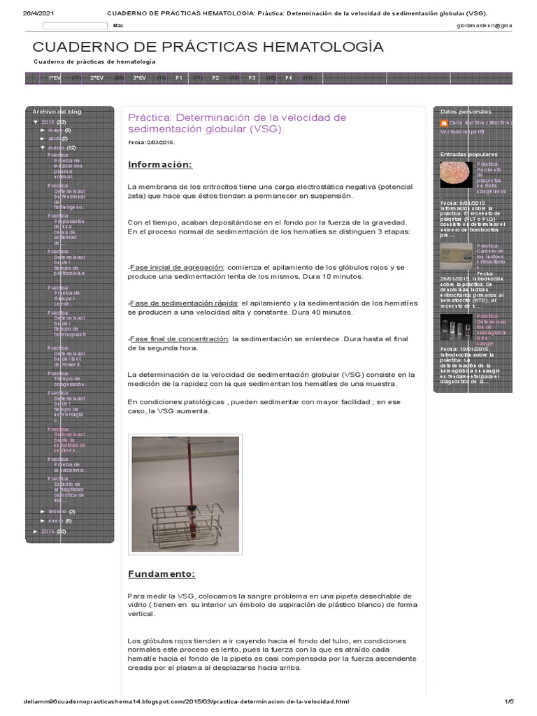 Determinación de VSG en Hematología | PDF | Sangre | Patologia clinica