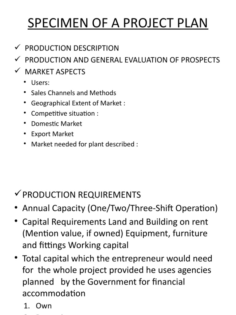 Specimen of A Project Plan: Production Description Production and ...