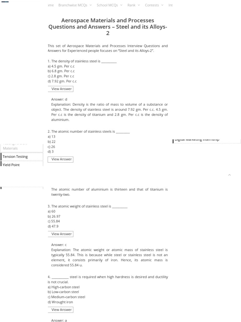 Aerospace Materials and Processes Interview Questions and Answers For