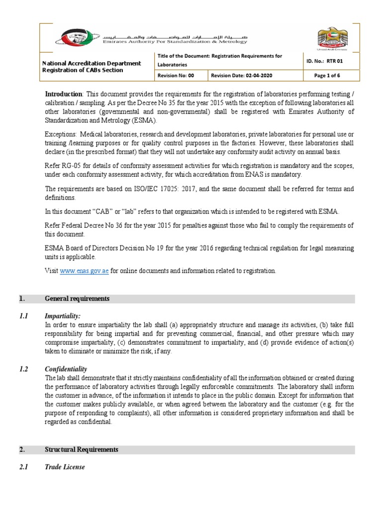 ESMA Registration Requirements for Labs | PDF | Calibration | Metrology