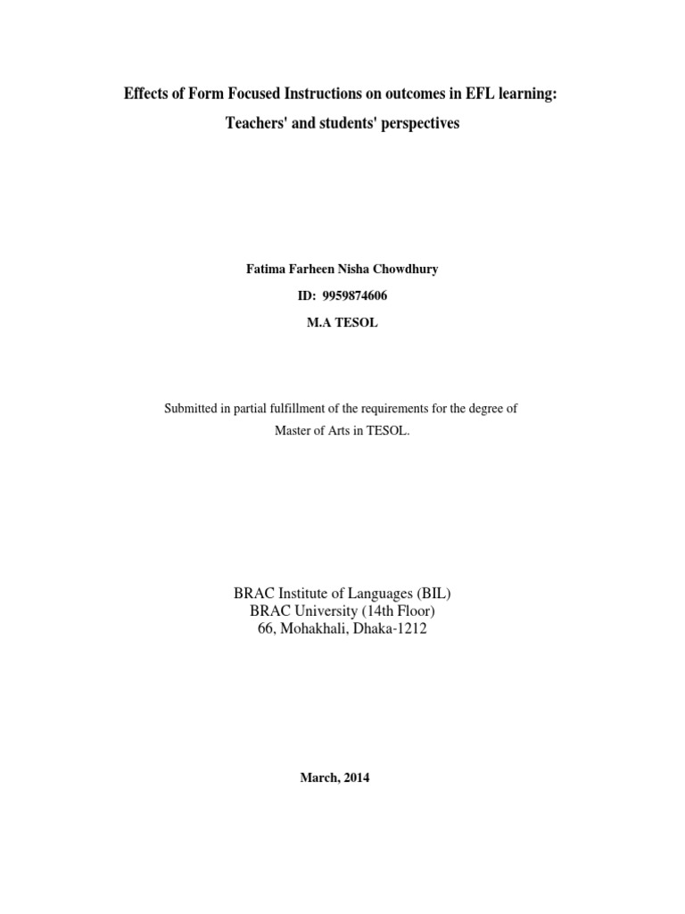 Form Focus Instructions Trs and Learners Perspectives PDF English