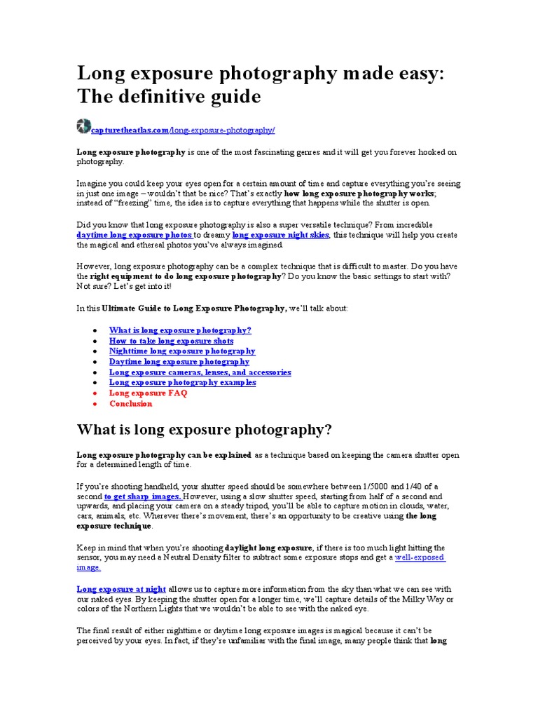 Long Exposure Photography Made Easy | PDF | Exposure (Photography ...