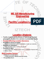 ME 328 Manufacturing Engineering: Facility Location-Layout