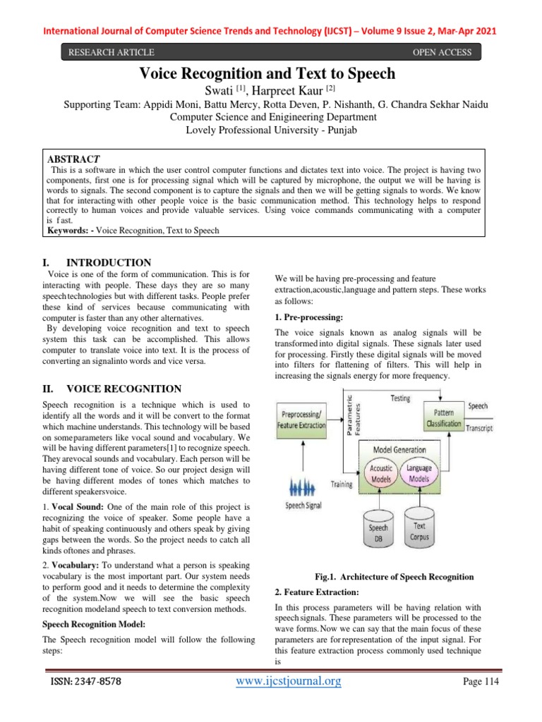 Voice Recognition and Text-to-Speech System | PDF | Speech Recognition ...