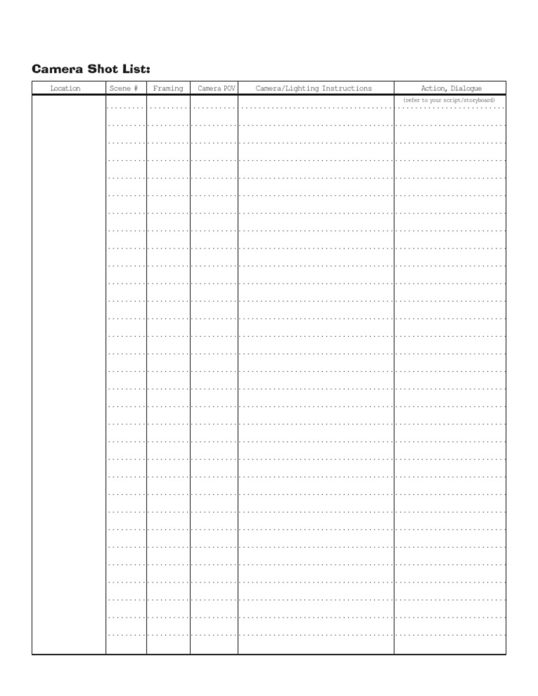 Camera Shot List and Instructions | PDF | Leisure