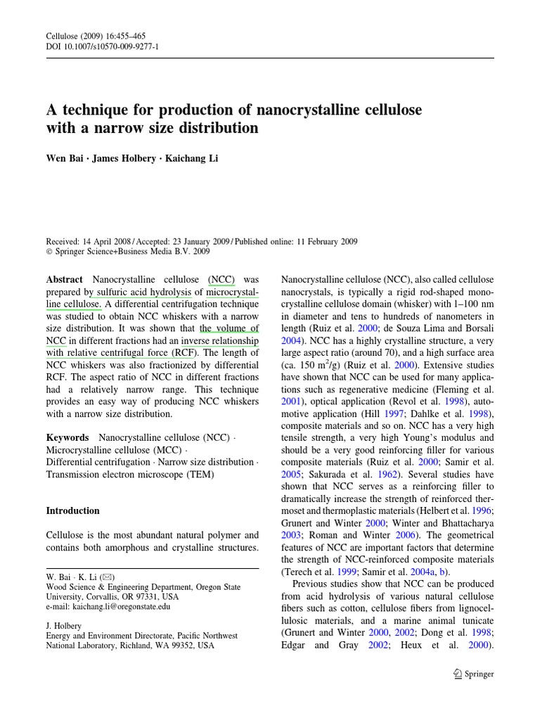 Producing Nanocrystalline Cellulose Whiskers | PDF | Centrifugation ...
