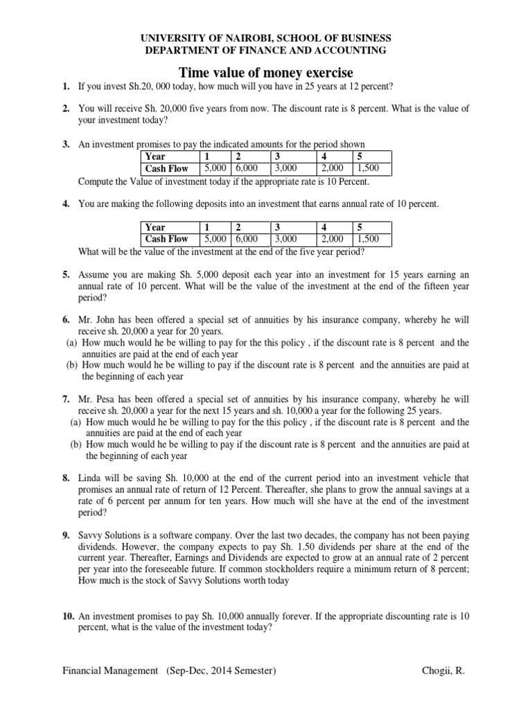 Time Value of Money Questions PDF Discounting Time Value Of Money
