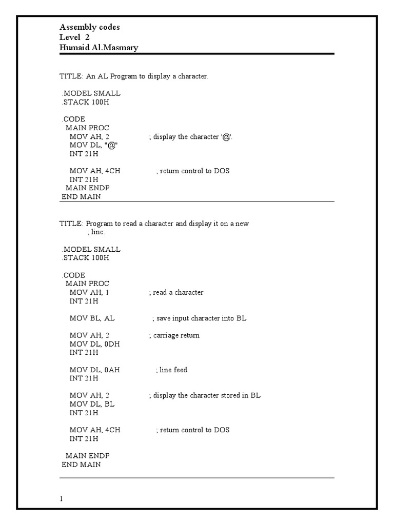Assembly Programs by Humaid Al.Masmary | PDF | Assembly Language | Ascii