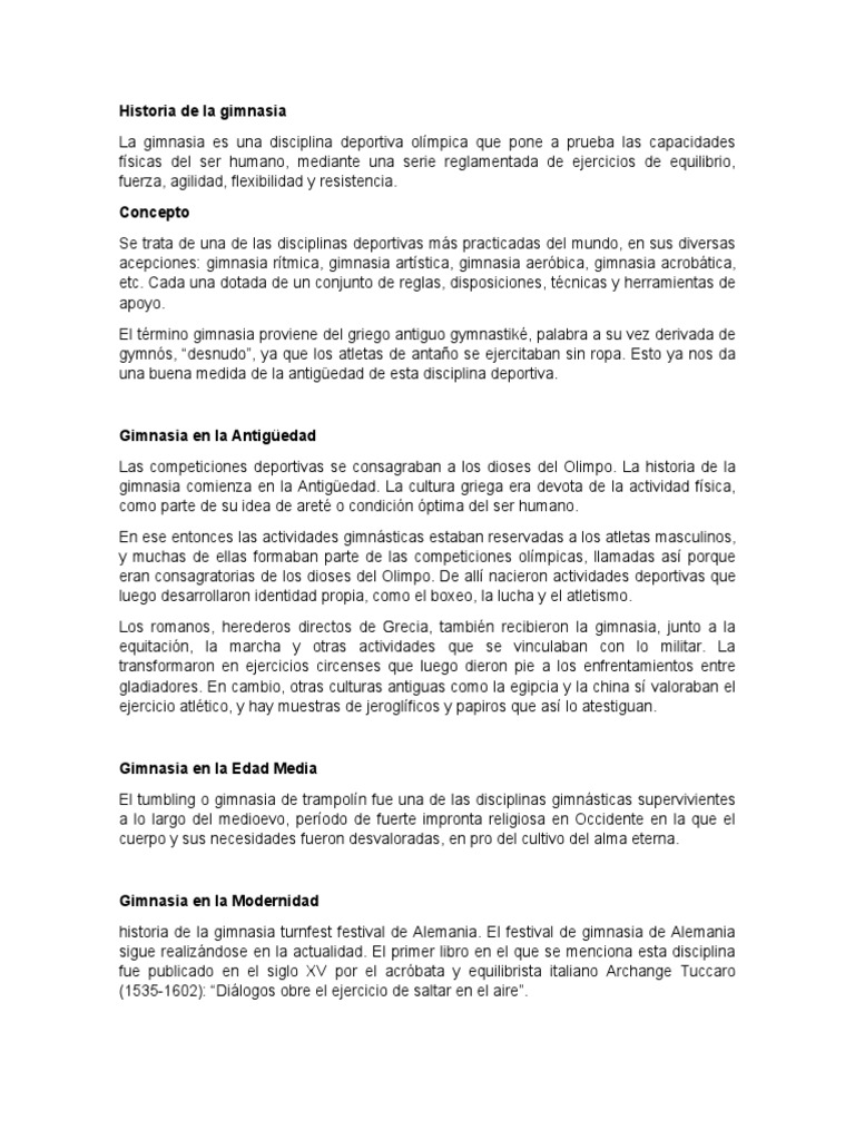 Historia de la gimnasia a través del tiempo | PDF | Gimnasia | Deportes
