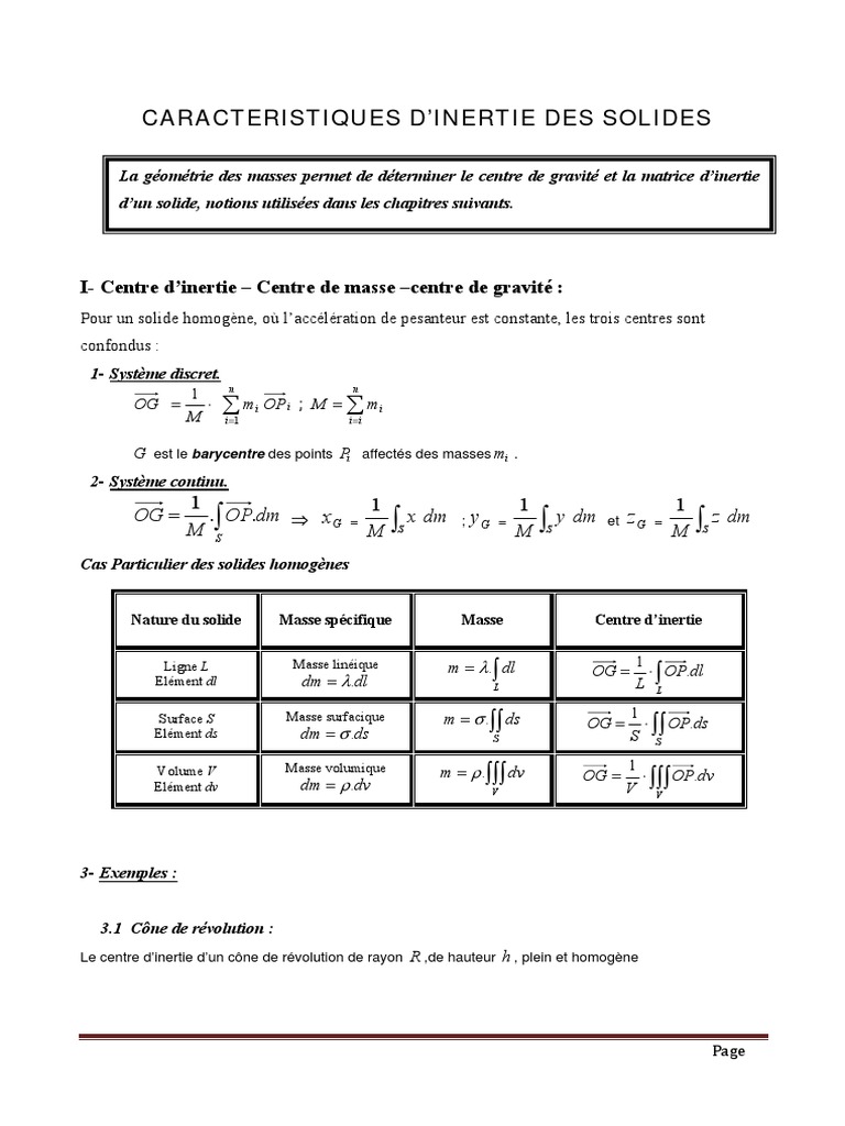 Matrice d'inertie et centres d'inertie | PDF | Centre d'inertie | Base ...