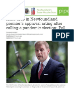 Hard Drop in Newfoundland Premier's Approval Rating After Calling A Pandemic Election - Poll - Canada - News - The Journal Pioneer