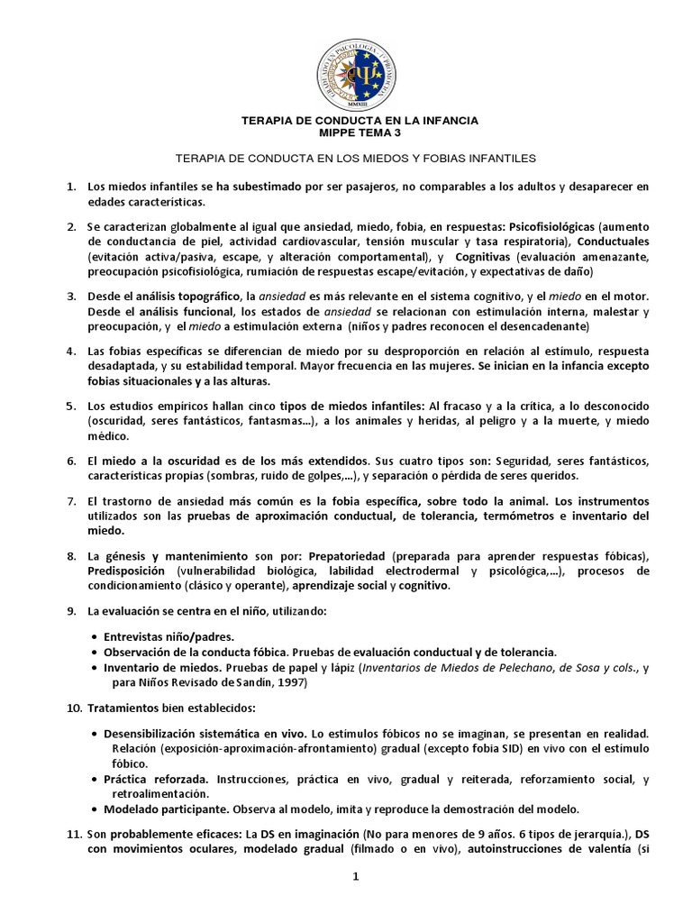 Terapia de Conducta para Miedos Infantiles | PDF | Fobia | Terapia ...