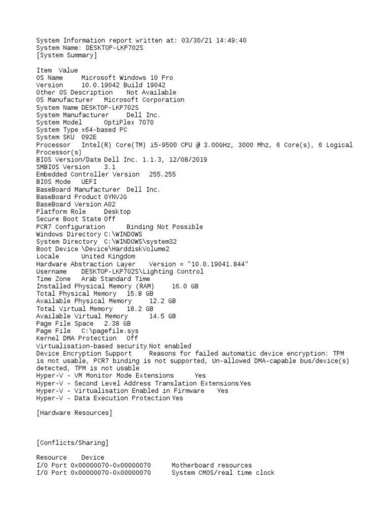 System Info for Dell OptiPlex 7070 | PDF | Ip Address | Internet ...