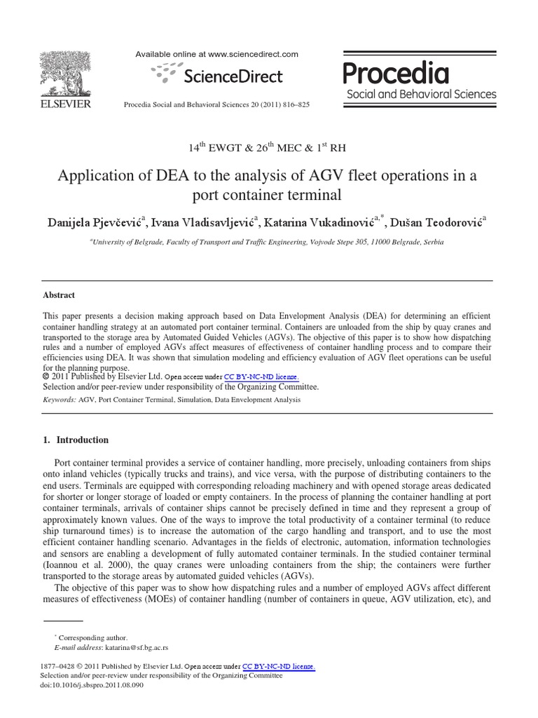 Application of DEA To The Analysis of AGV Fleet Operations in A Port